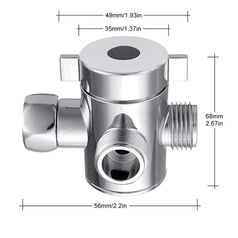 Description Picture 5 of item1/2 Inch Three Way T Adapter Tee Connector Valve For Bathroom Toilet Bidet Shower Head Diverter Valve Shower Head Shunt