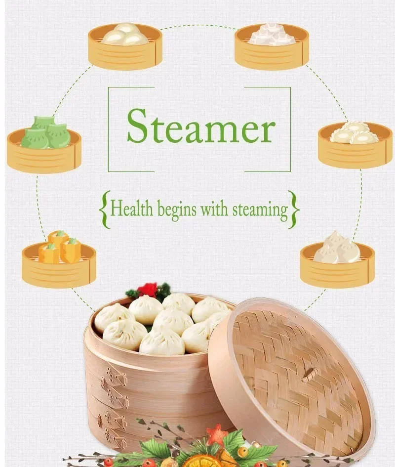 Description Picture 2 of itemKitchen Cooking Bamboo Steamer for Fish Rice Vegetable Snack Basket Set Kitchen Cooking Tools Dumpling Steamer machine 13.5-30cm