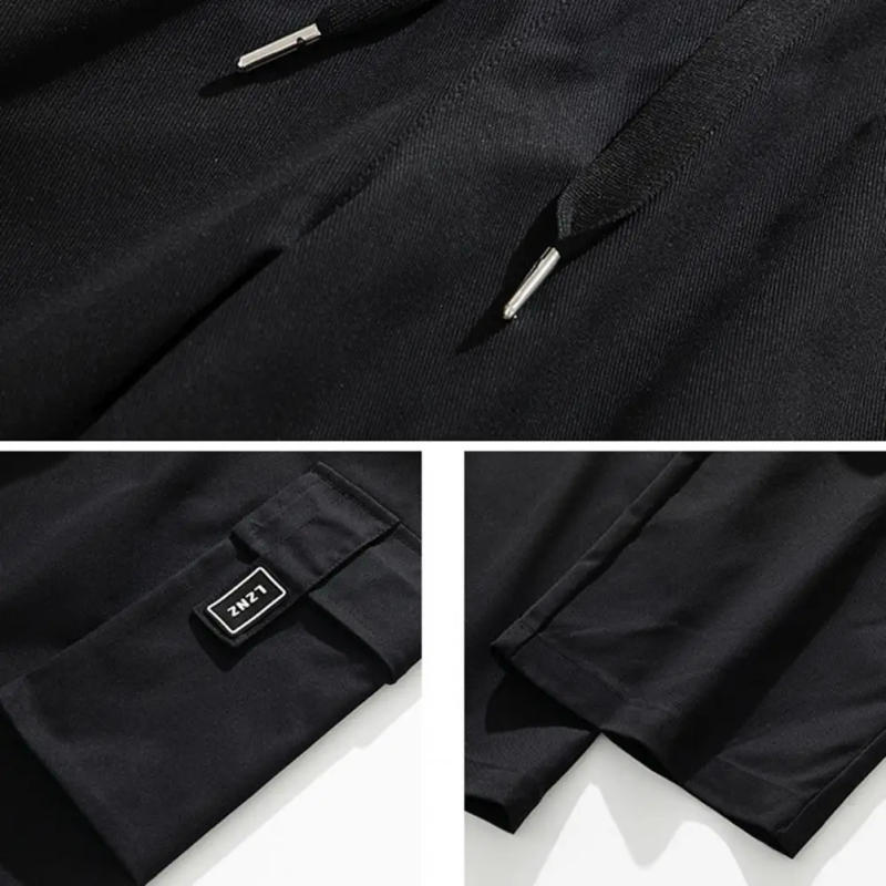 Description Picture 2 of item2024 New Spring Summer Cargo Pants Men Multi-Pockets Drawstring Straight Casual Pants Streetwear Loose Trousers Male