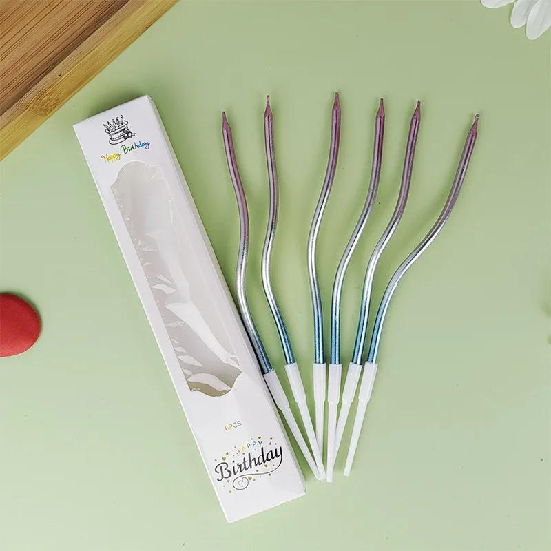 Description Picture 6 of item6 Pcs Curve Wedding Birthday Candle Party Cake Decoration Pencil Golden Paraffin Supplies DIY Bake Boy Girl Home Tools