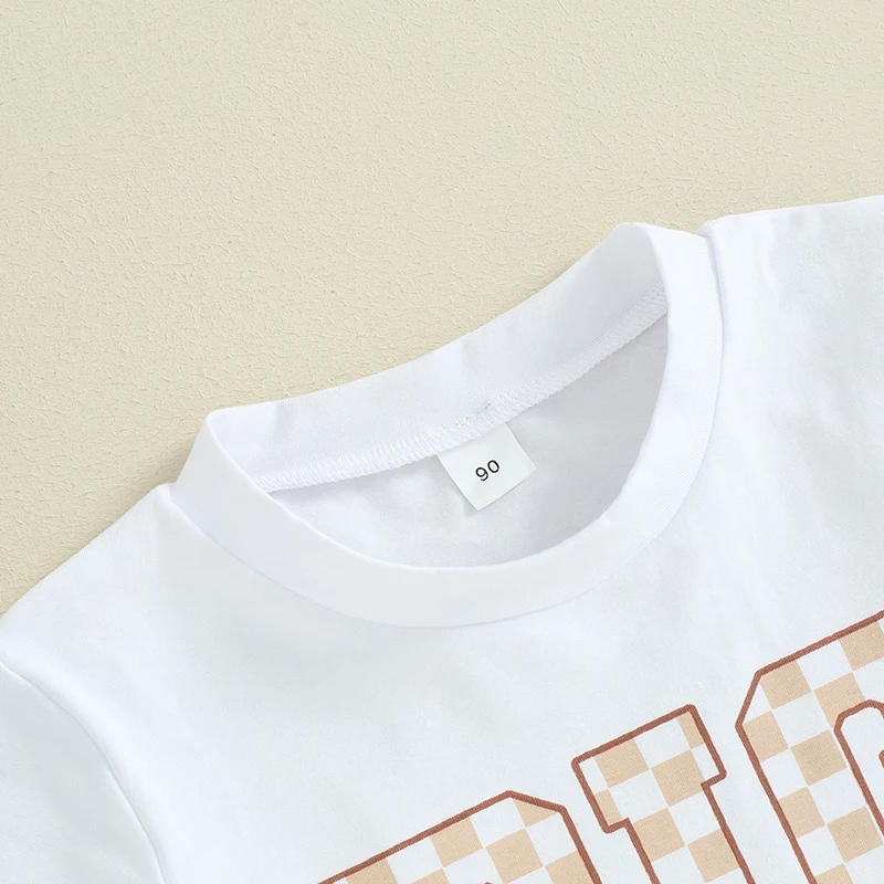 Description Picture 5 of itemToddler Boys T-Shirts Checkerboard Letter Print Crew Neck Short Sleeve Shirts Summer Casual Fashion Kids Tops