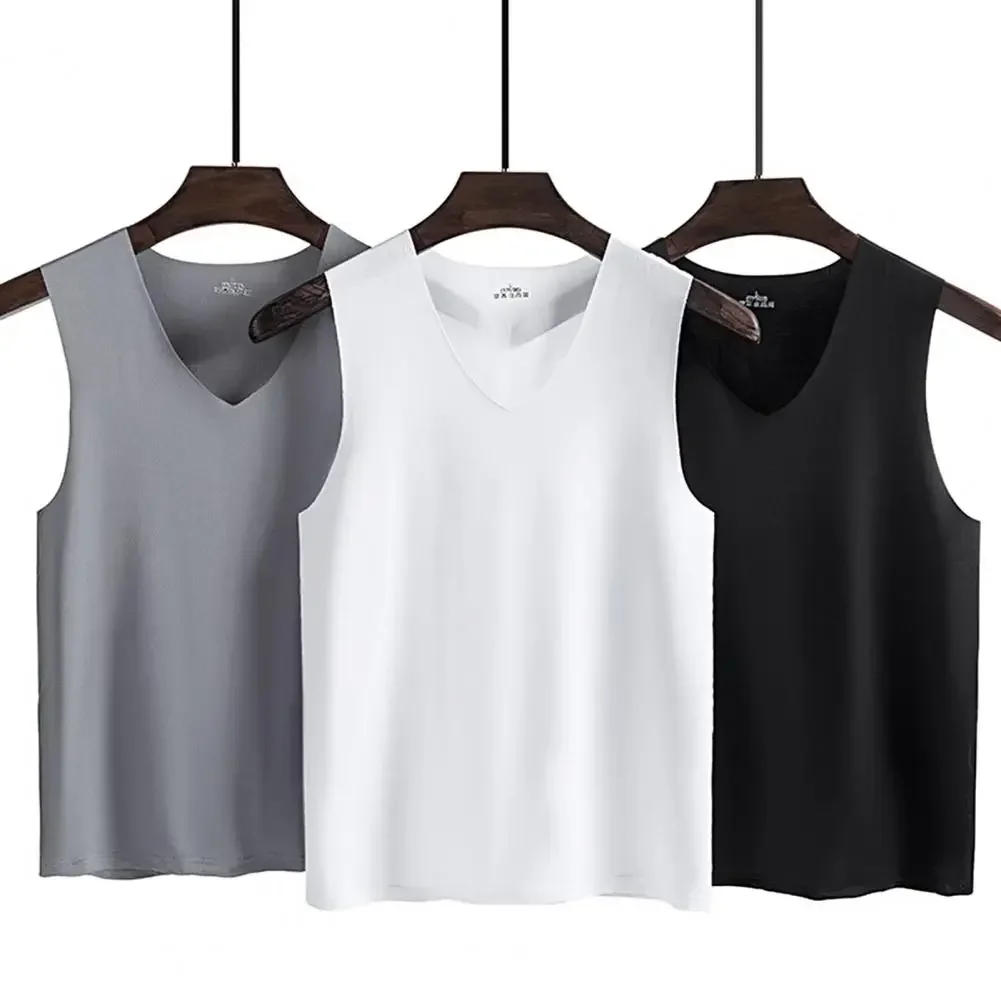 Description Picture 3 of itemMale Summer Casual Vest Sleeveless V-Neck Ice Silk Vest T-Shirts Tank Top Breathable Sports Undershirt Gyms Running Vest