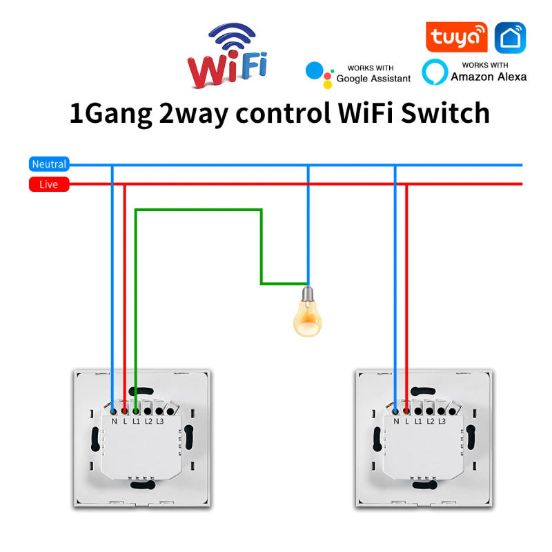 Description Picture 2 of itemEU Standard 1gang 2way 3way Wifi Touch Switches Light Switch For Stairs Bedroom Tuya Smart Life Alexa App Control Blue Backlight