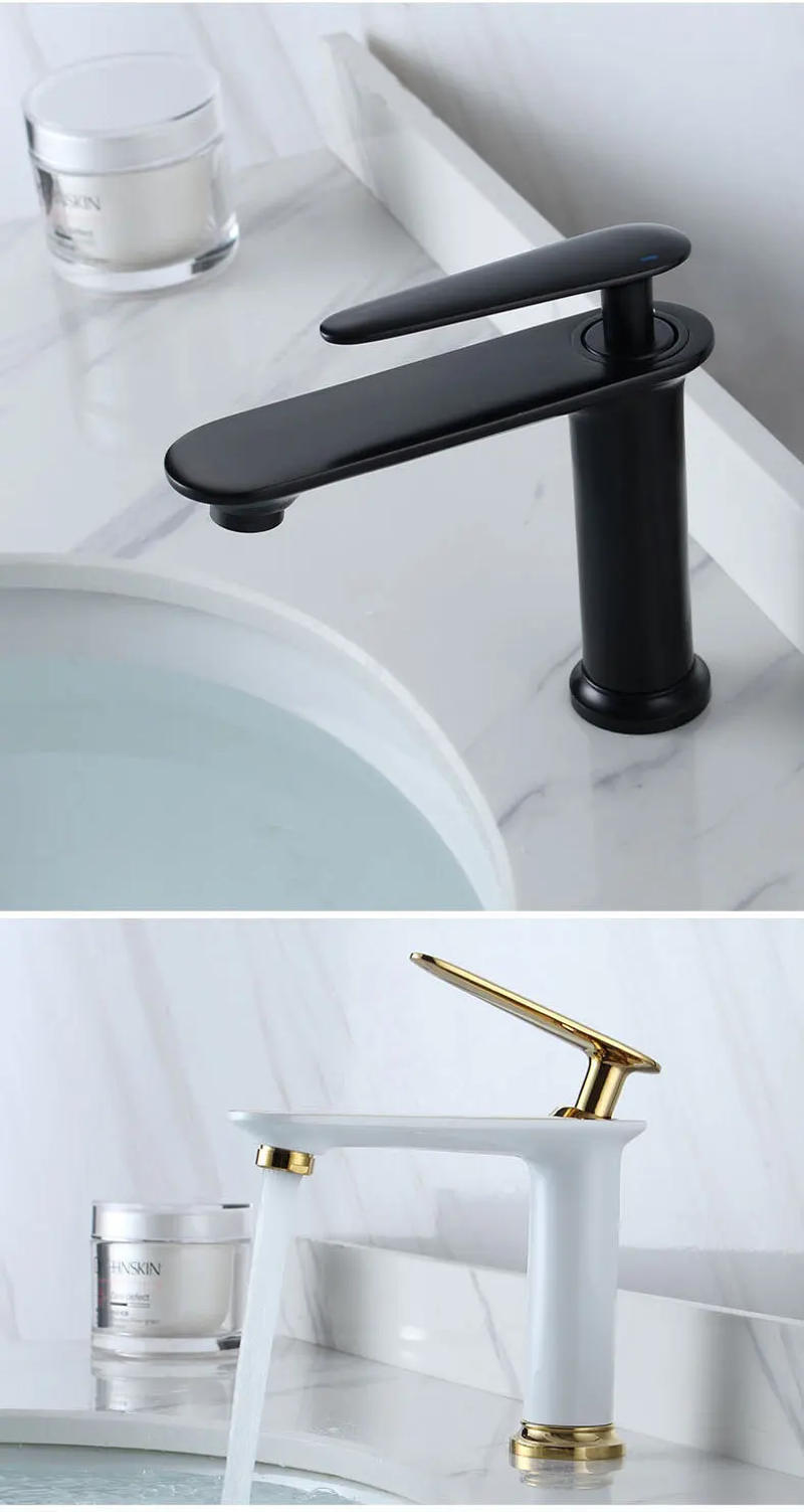 Description Picture 6 of itemBrass Basin Faucets Deck Mounted Bathroom Sink Tap Washbasin Faucet Single Handle Single Hole Hot Cold Water Basin Mixer Tap