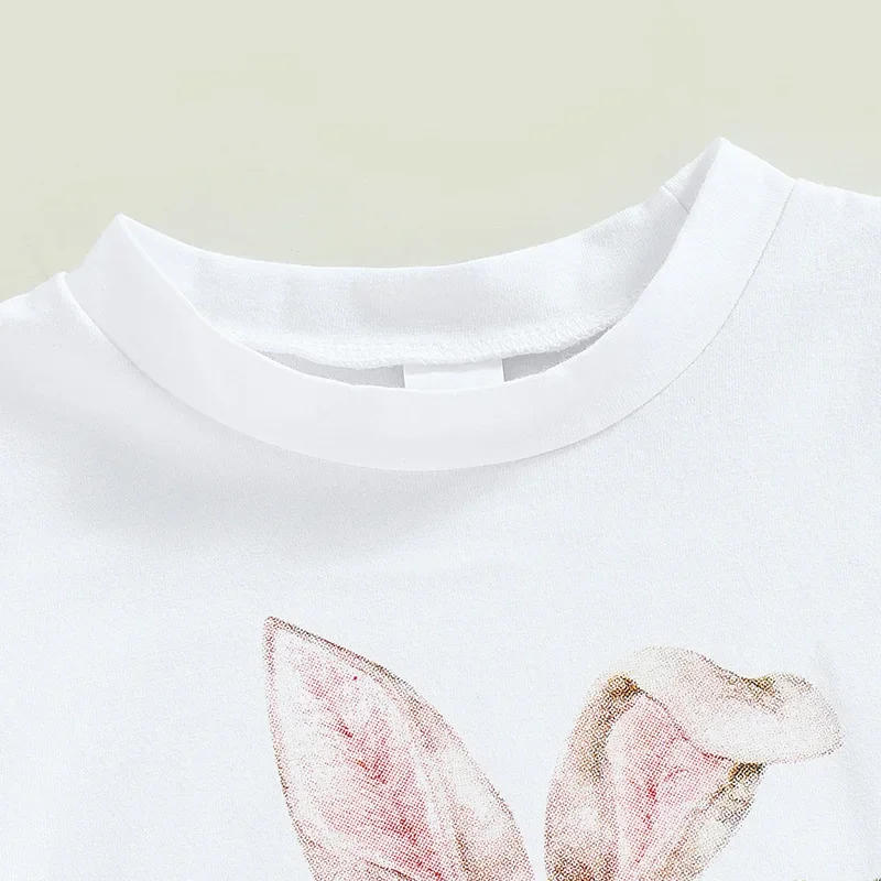 Description Picture 6 of item2025 European and American Summer Set, Girls' Easter Bunny Print Tassel Short Sleeved Trumpet Pants Two-piece Set