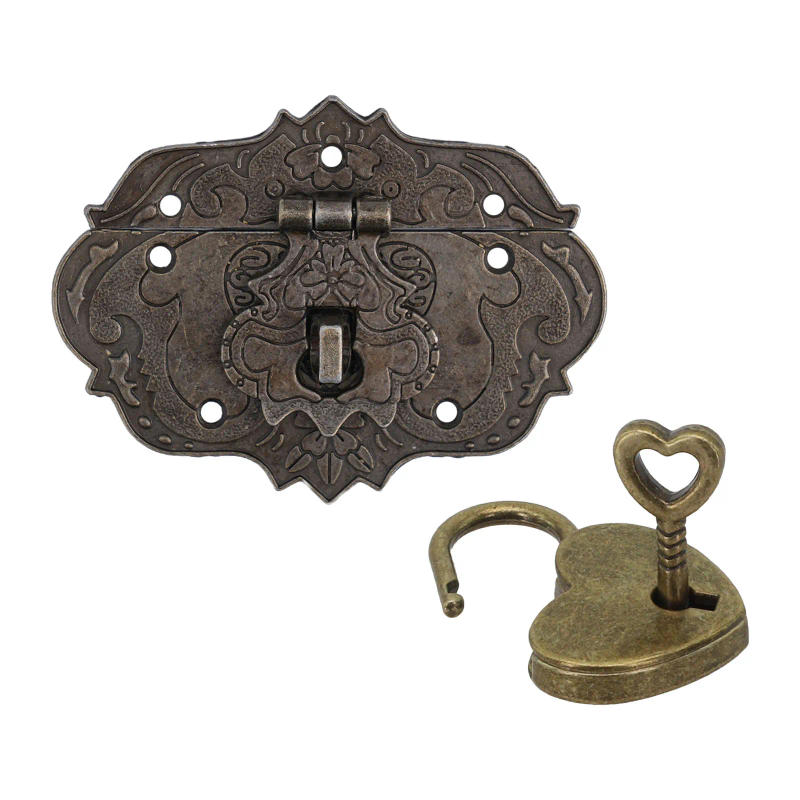 Description Picture 4 of itemBuckle Cabinet Hinge Box Lock Bronze Carving DIY Hardware Accessories Padlock Key Small Suitcases Wooden Box Hasp
