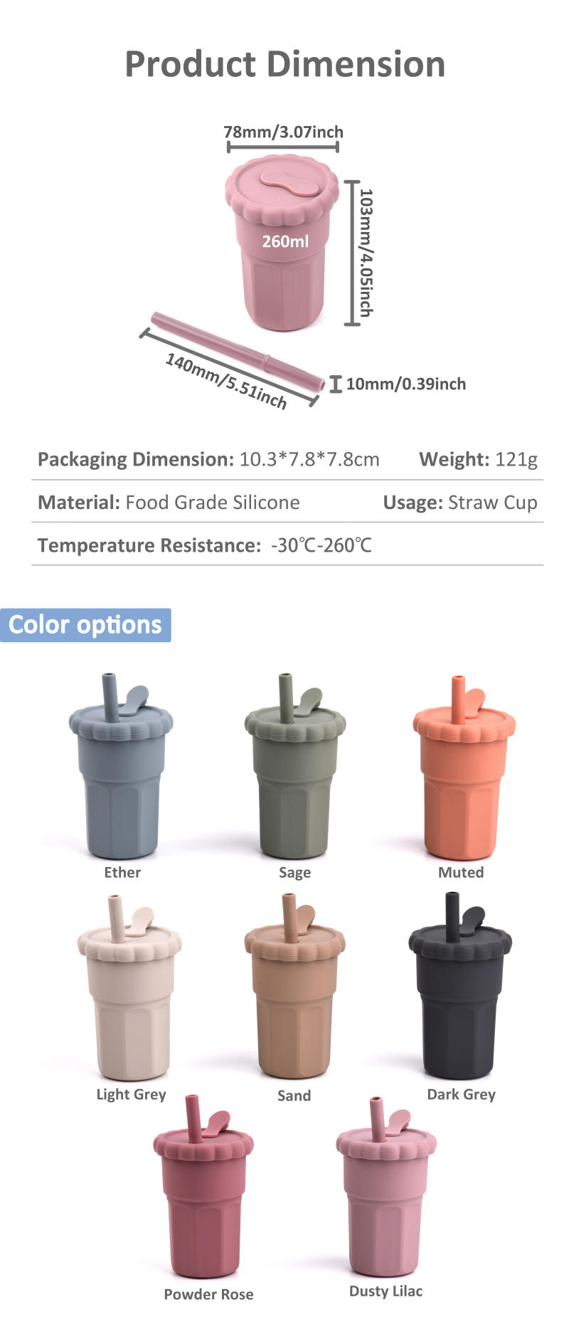 Description Picture 3 of item200ML Silicone Drinking Cup sippy Kids Learning Cup Silicone Baby Straw Cup With Cover