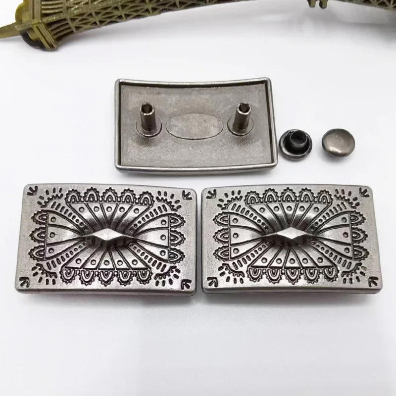 Description Picture 2 of item5pcs Vintage Silver Rectangular Rivet Metal Decorative Button Rivet Back for Leather Belt Bag Clothing Leathercraft Accessories