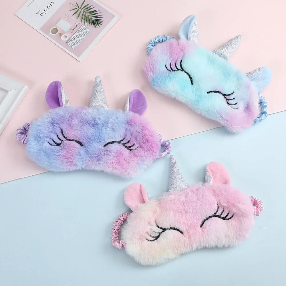 Description Picture 3 of item1 Pcs Cartoon Unicorn Silk Eye Mask Variety Sleeping Mask Eyeshade Relax Mask Plush Eye Shade Cover For Travel Home Party Gifts