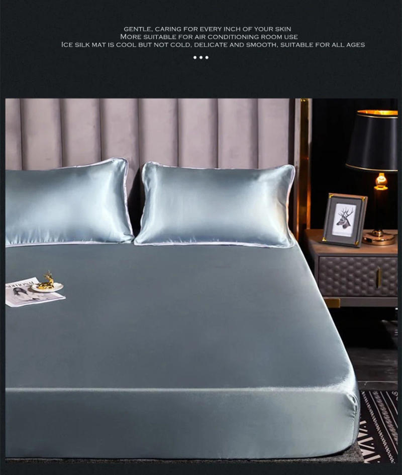 Description Picture 4 of itemWOSTAR Washable satin rayon fitted sheet elastic mattress cover summer bedspread single double bed linens 2 people bedsheet 150