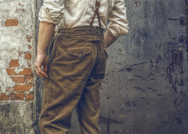 Description Picture 2 of itemMen's' High Waist Straight Corduroy Pants Classic Cargo Gardener Cotton Trousers Vintage Amekaji Overalls Male Clothing