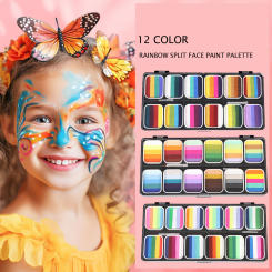 12 Color Rainbow Split Face Paint Palette For Kids Halloween Christmas Flag Water-based Aqua Liner