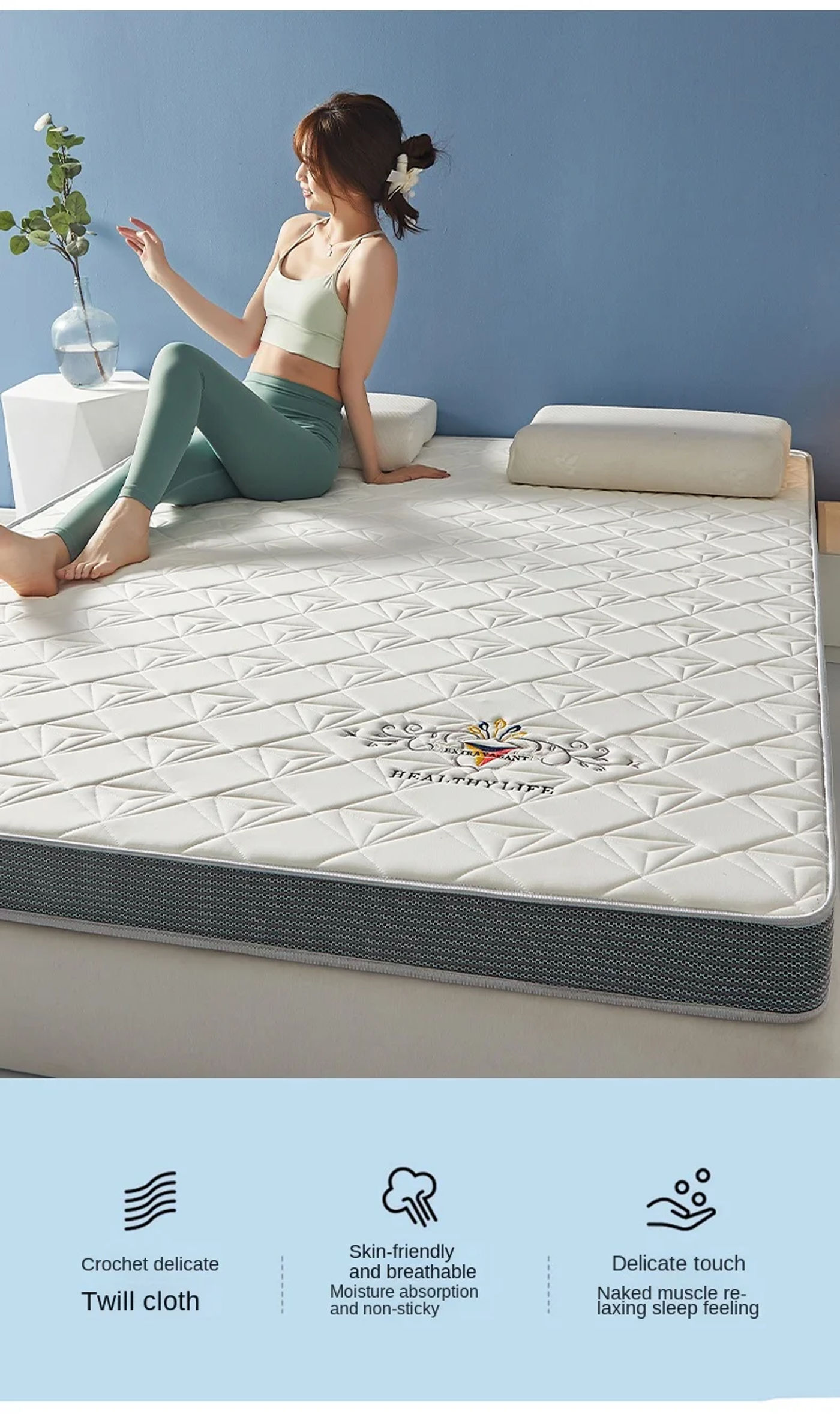 Description Picture 6 of itemClass A Knitted Embroidered Latex Mattress Memory Foam Thickened Tatami Mat  Twin Bed Mat Floor Mattress No collapse
