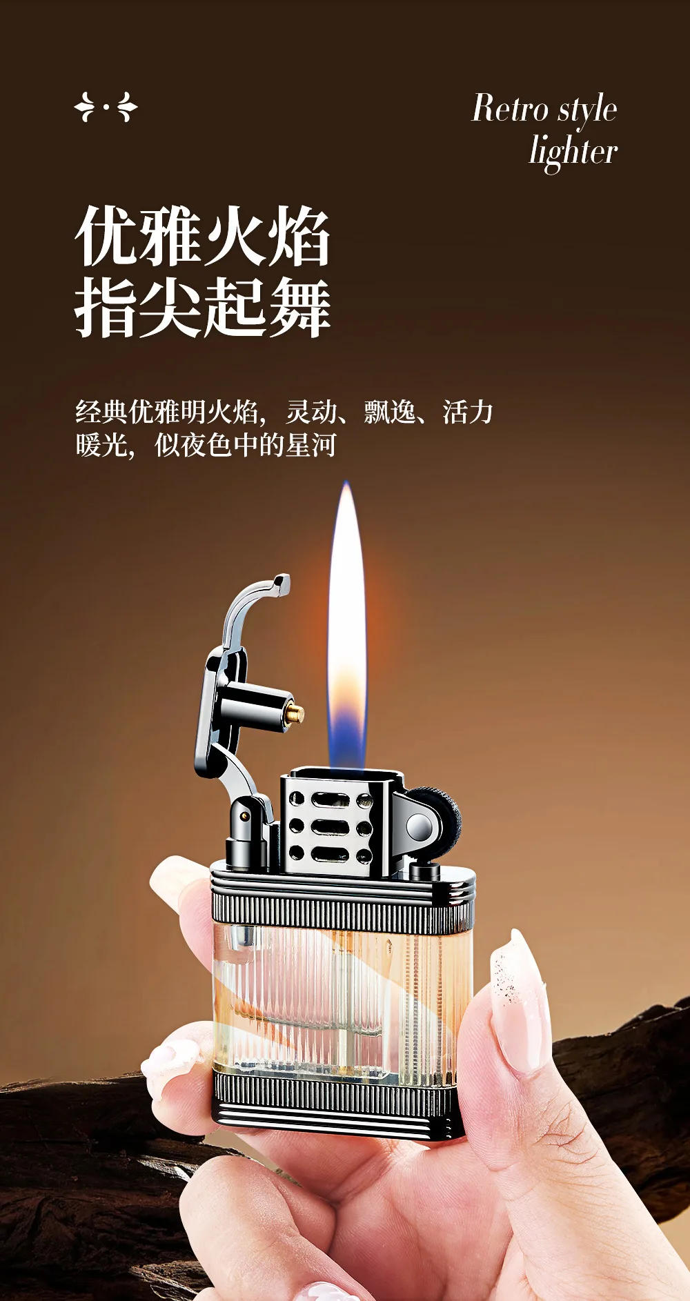Description Picture 6 of item2024 Transparent Windproof Open Flame Butane Gas Lighter Large Capacity Gas Chamber Grinding Wheel Ignited Inflatable Lighters