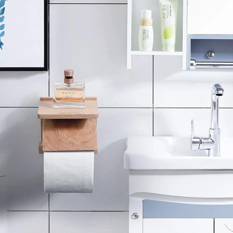 Description Picture 3 of itemSolid Wood Tissue Holder Toilet Paper Towel Rack Wall-mounted Toilet Roll Holder Napkin Holders Tissue Box Storage Rack Shelf