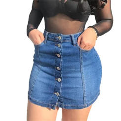 Fashion Single-breasted Splice Wrap Hip Skirt Women High Waist Slim Fit Denim Half-body Dress Female Office Commuter Casual Wear