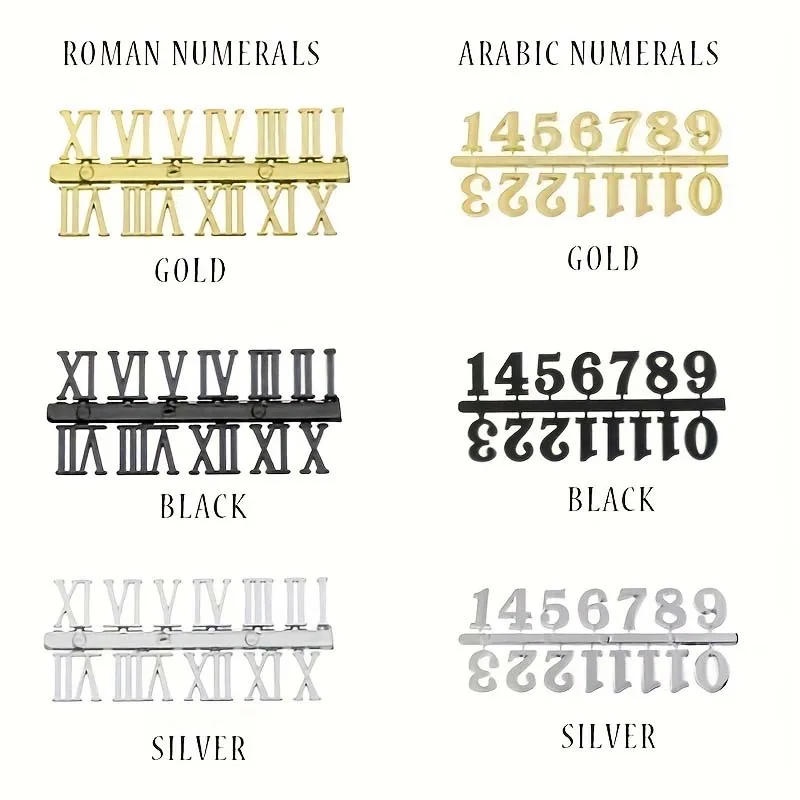 Description Picture 3 of item1Set Clock Numerals Accessory Arabic Number Roman Numerals Quartz Clock Parts Replacement Gadget Handmade Material Wall Stickers