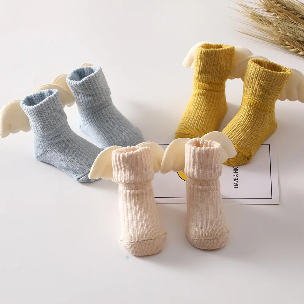 Description Picture 6 of itemBaby Girl Socks Cute Angle Wing Crew Cotton Socks Solild Color Cartoon Short Socks for Newborn 0-1T Shower Gift Accessories