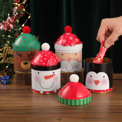 Christmas Cute Candy Box Santa Claus Elk Snowman Storage Jar Gift Wrap Personality Santa Hat Iron Box