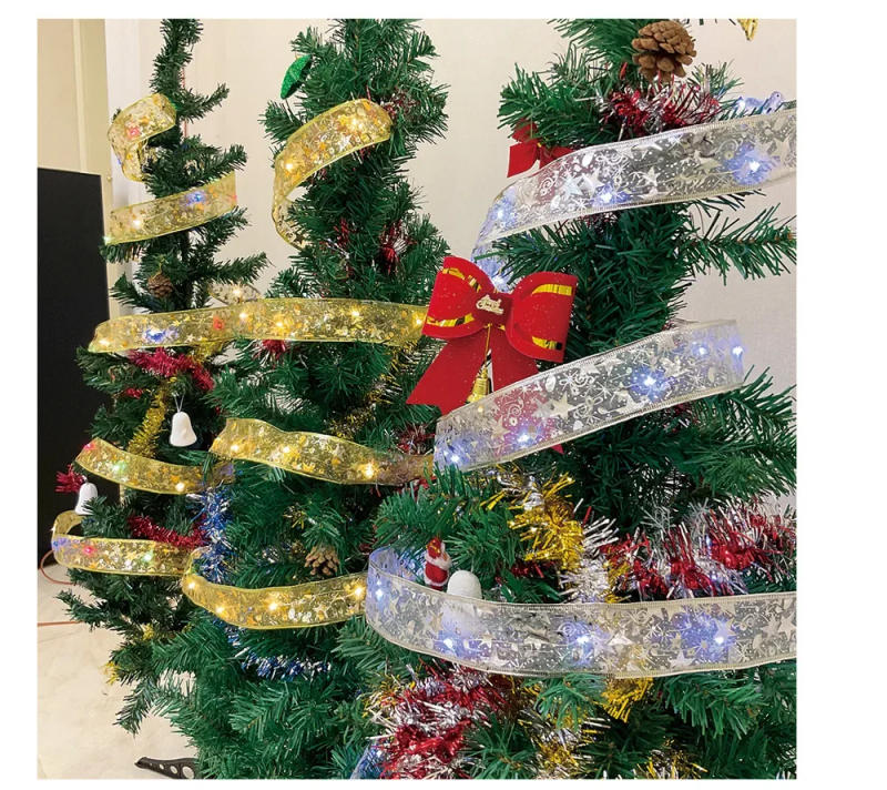 Description Picture 3 of itemLED Ribbon Decoration Lights 10m Christmas Tree Decoration Ornaments Lace Bows String Lights Navidad Home Decors New Year 2025
