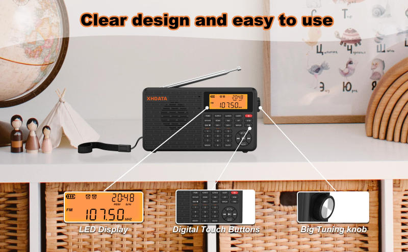 Description Picture 6 of itemXHDATA D-109 Stereo Digital Portable Radio AM SW MW FM Radio Bluetooth Compatible Multifunctional Radio Support TF Card Player