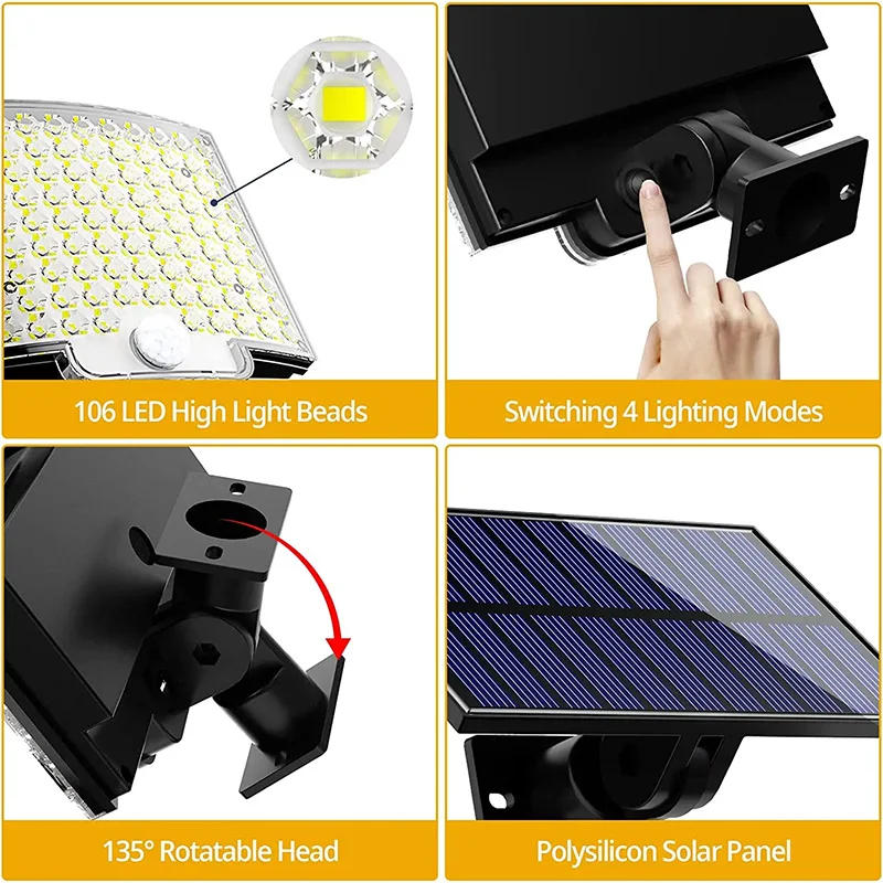 Description Picture 5 of itemOutdoor Garden Solar Light Led Spotlights Home Solar Lighting Waterproof Remote Control High Brightness Motion Sensing Wall Lamp