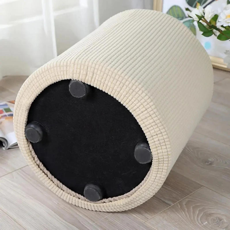 Description Picture 4 of item1PC Round Shape Footstool Cover Seat Cover Covering Chair Cushion Polyester Elastic Check Ottoman Covers Living Room Chair Cover