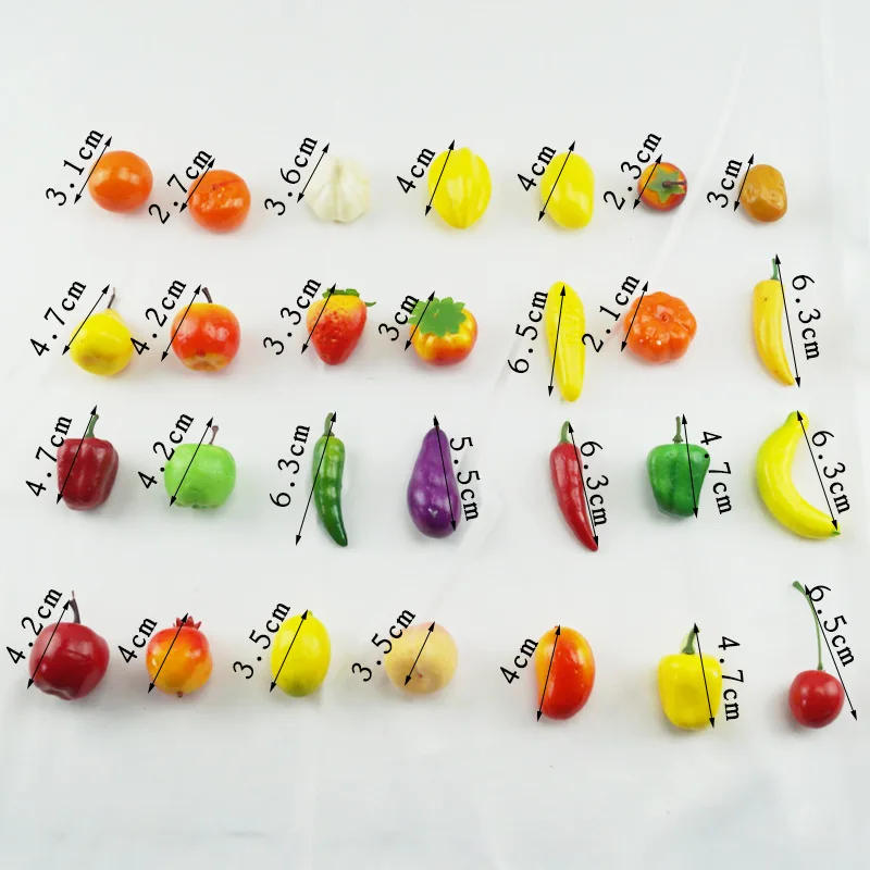 Description Picture 2 of item10PCS 2-3cm Mini Artificial Fruits Foods Vegetables Fake Apple Peach Orange Lemon Pear Banana Pepper Pumpkin Home Decoration