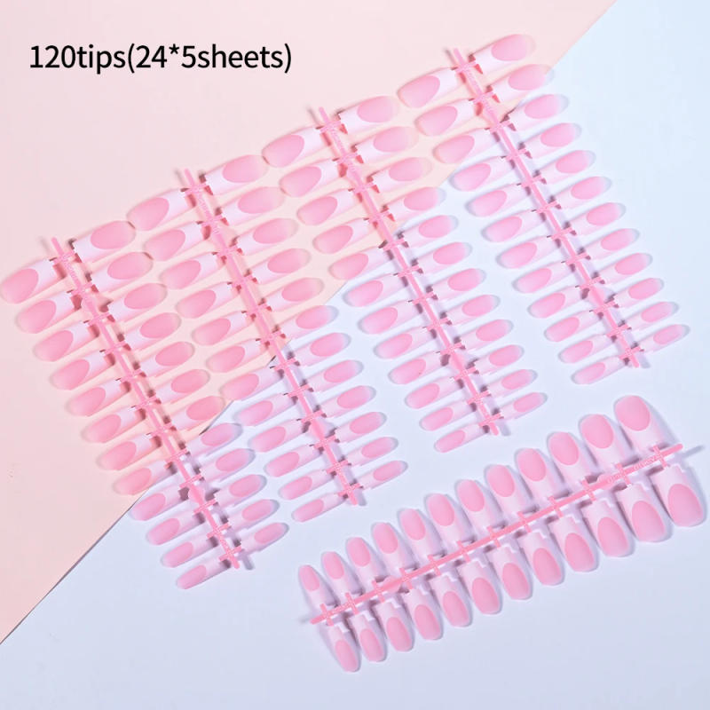 Description Picture 6 of item120pcs/bag Medium Square White French Tips Matte Brown Press on Nails 3 in 1 Pre-lasting Nude Artificial False Nails Tip 10 Size