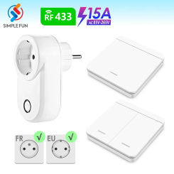 433Mhz Wireless Socket Remote ON OFF Smart Plug EU FR With Wall Switch Electrical Outlet 15A 220V  For Home Appliance Light Fan