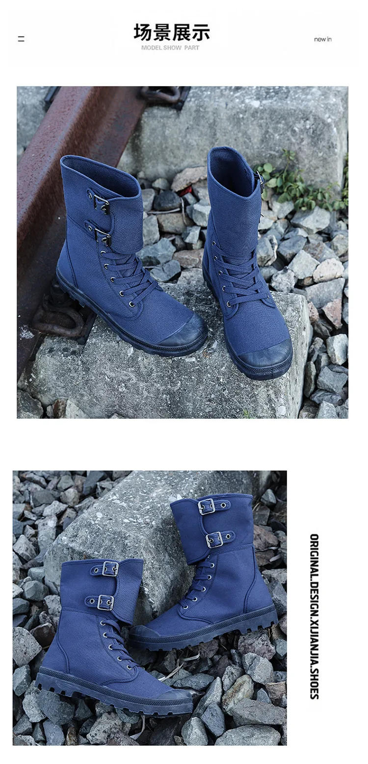 Description Picture 5 of itemHigh Top Canvas Tactical Boots Military Desert Combat Boots Men Outdoor Casual Sports Hiking Shoes Motorcycle Cycling Work Boots