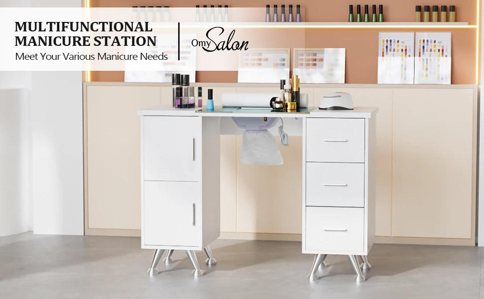 Description Picture 2 of itemManicure Table Nail Desk for Nail Tech w/Glass Top & Wrist Rest, Beauty Salon Nail Supplies Decor Workstation Acetone Resistant