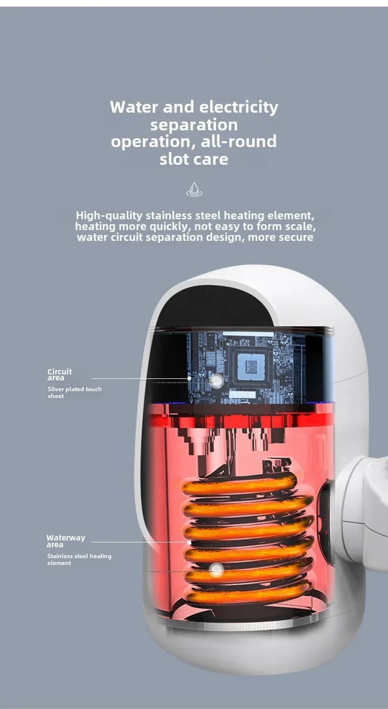 Description Picture 6 of item3000W Instant Hot Water Heater Faucet Electric Tankless for Kitchen Fast Heating Tap with Temperature Display