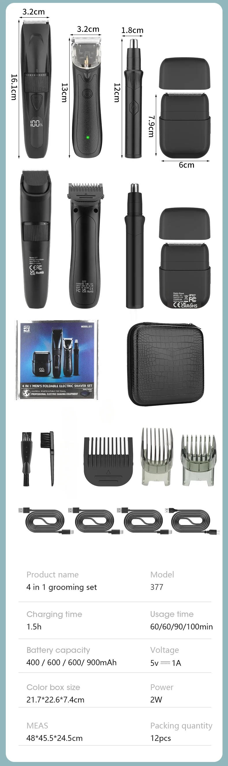 Description Picture 2 of itemRESUXI 377 4-in-1 Men's Multi Functional Hair Clipper Set Nose Hair Trimmer Electric Shaver and Beard Trimmer Grooming Tools Set