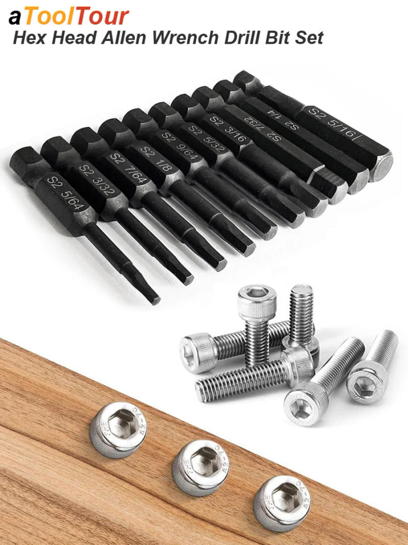 Description Picture 3 of itemHex Head Allen Wrench Power Drill Bit Set 1/4in Screwdriver S2 Steel Screw Driver Extension Adapter Security Magnetic Tips