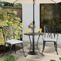 Nuu Garden 3 Piece Bistro Table Set Cast Aluminum Outdoor Patio Furniture with Umbrella Hole and Grey Cushions for Patio