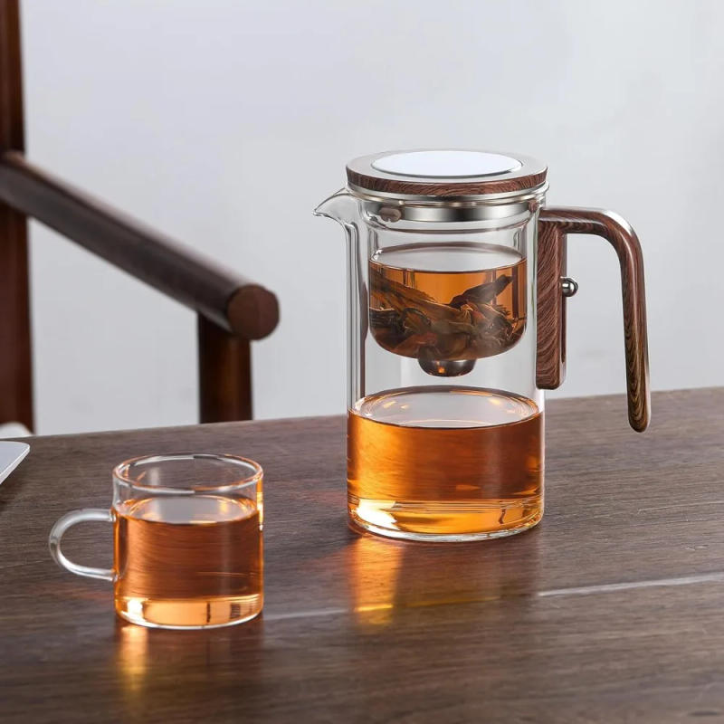 Description Picture 3 of itemGlass Teapot with Filter Wooden Handle One Click Magnetic Switch Tea Separation Filtration Suitable for Family Gifts Offices