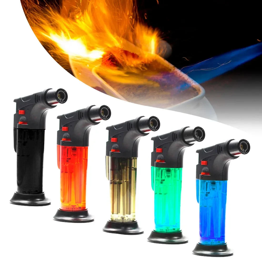Description Picture 2 of itemOutdoor Portable High Temperature Welding Gun Butane Gas Torch Lighter Transparent Gas Window BBQ Kitchen Turbo Cigar Lighters