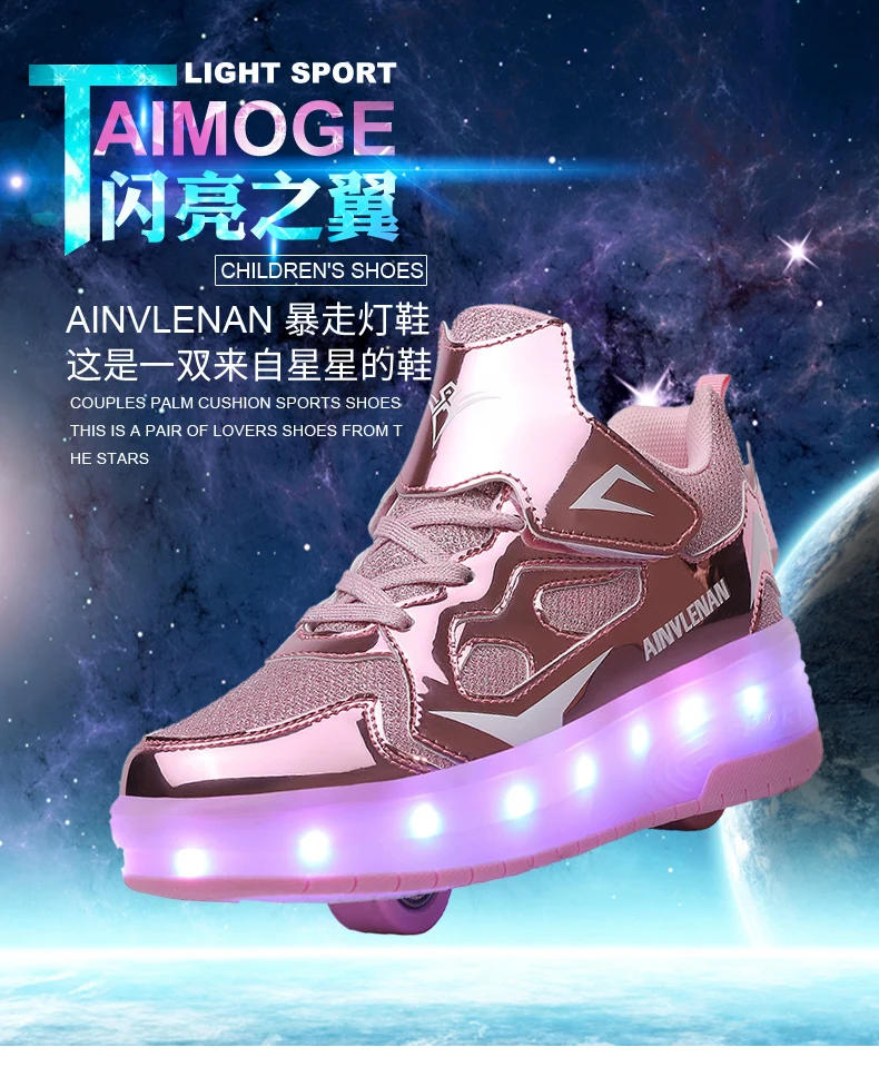 Description Picture 2 of itemKids Roller Shoes Removable Wheel Lights Roller Skate Shoe Boys Girls Casual Sneakers Usb Charge LED Flashing Child Sports Shoes