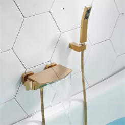 Gray Bath and Shower Faucet Set Wall Mounted Brass Gold Waterfall Bathtub and Mixer Black Bathroom Taps Brass