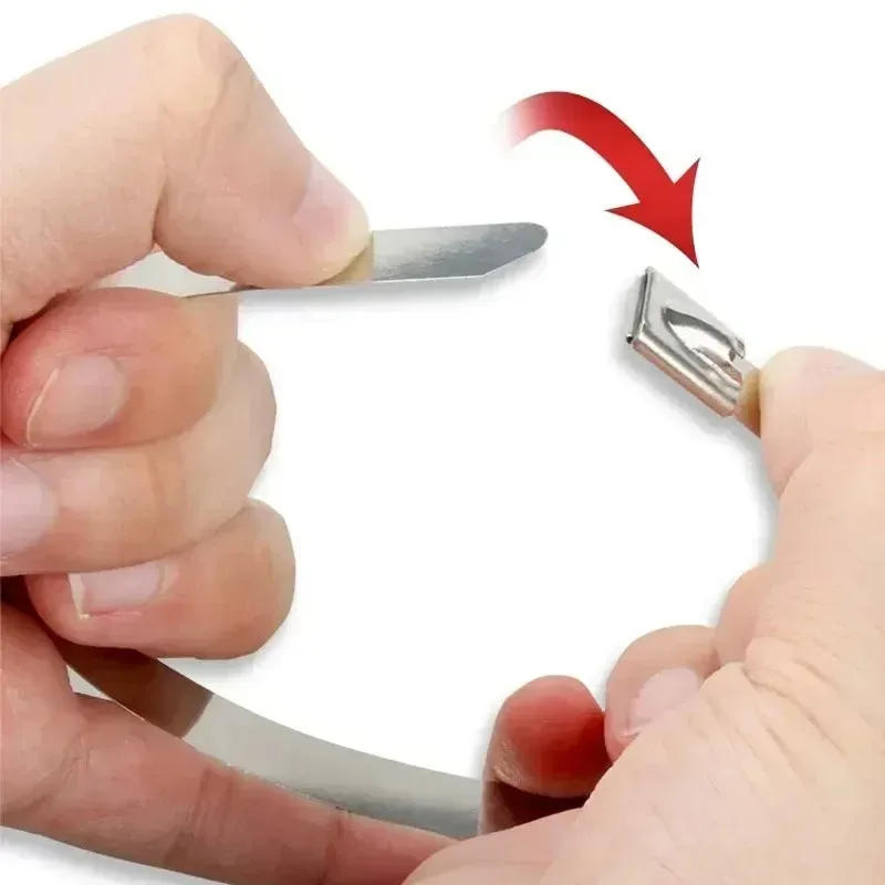 Description Picture 5 of itemMetal Zip Ties Stainless Steel Heavy Duty Cable Ties 4.6mm Multipurpose Exhaust Wrap Self-Locking Cable Wire Ties Fastening Ring