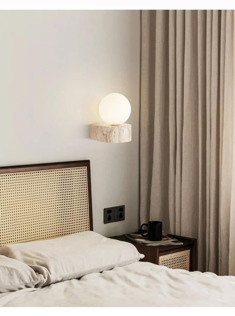 Description Picture 3 of itemArt Decoration Wall Lamp Glass Lampshade Led Light with Pull Chain Natural Stone Wall Light Bedroom Decor Sconce Room Decor