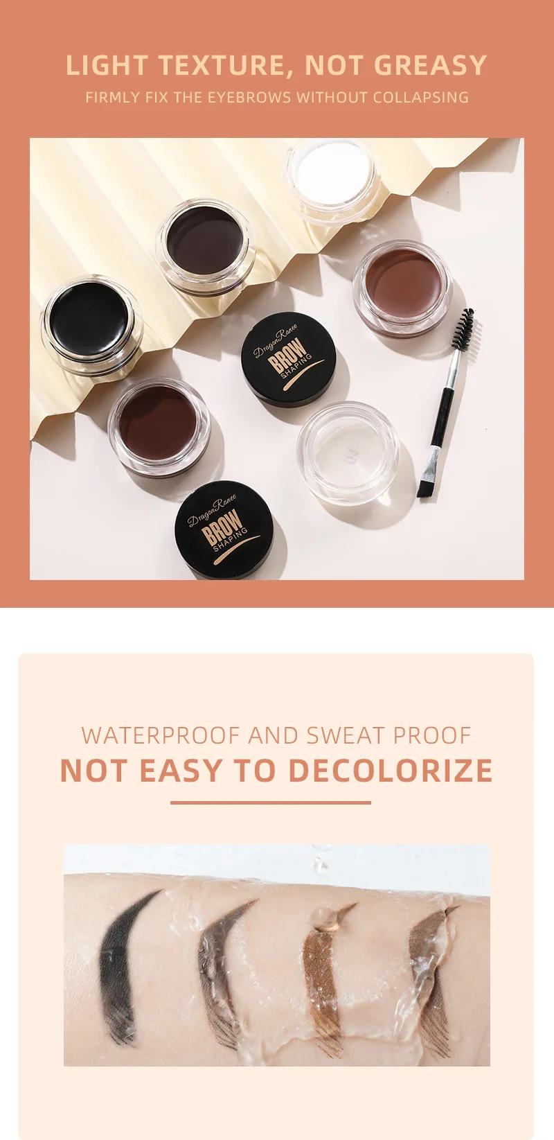 Description Picture 4 of item6 Colors Wild Brow Styling Eyebrow Cream with Brush Long-lasting Color-resistant Eyebrow Gel Soap Wax Eyebrow Styling Paste