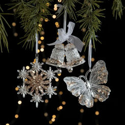 Christmas Sequins Acrylic Pendant Transparent Snowflake Pendant Christma Tree Hangings Xmas Elk Noel Bell Merry Christmas Decor