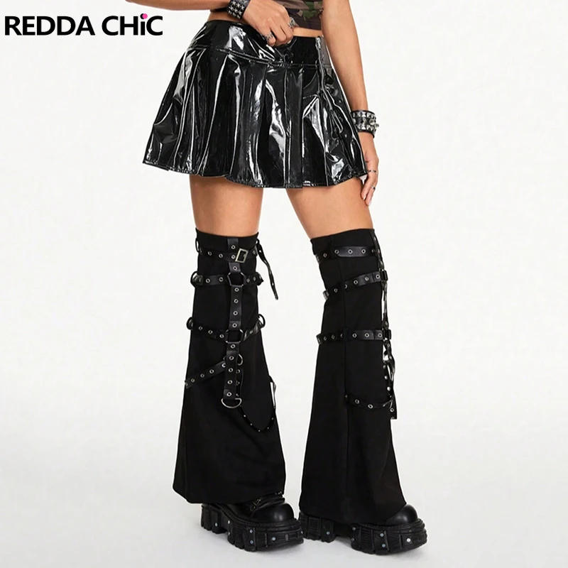 Description Picture 2 of itemREDDACHiC Thigh Long Leg Warmers with with Leather Harness Punk Gothic Stretch Black Boots Cover Footless Socks Women Gaiters