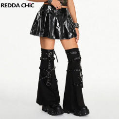 REDDACHiC Thigh Long Leg Warmers with with Leather Harness Punk Gothic Stretch Black Boots Cover Footless Socks Women Gaiters