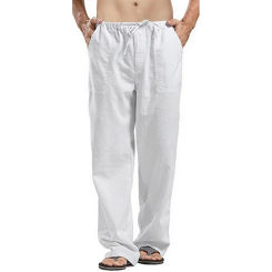 Men's Linen Pants Solid Color Multiple Pockets Breathable Linen Pants Jogging Fitness Streetwear Sports Loose Casual Sweatpants
