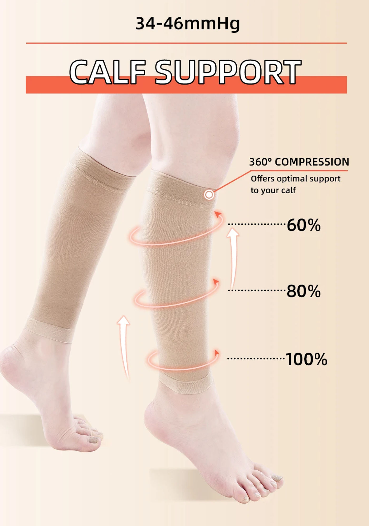 Description Picture 6 of itemLegbeauty 34-46mmHg Varicose Vein Medical Stockings Circulation Fatigue Relief Leg Warmer Class 3 Compression Calf Sleeve Socks