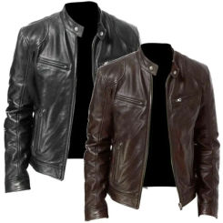 Mens Leather Coat Stand Up Collar Trend Spring and Autumn New Leather Jacket Handsome Motorcycle Suit Youth Leather Jacket Men