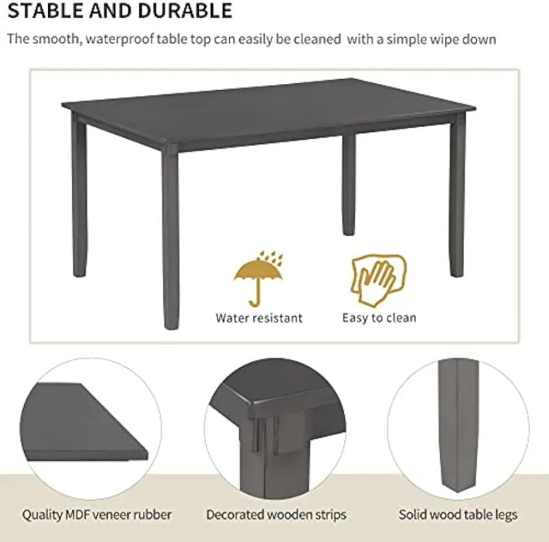 Description Picture 5 of item6 Piece Dining Table Set, Wood Dining Dinette Table and 4 Chairs with 1 Bench with Cushion, Rustic Style Kitchen, Dining Tables